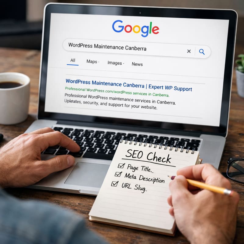 Stop searching your business name. Run a simple SEO check, fix your page title, description and slug, and help strangers find you.