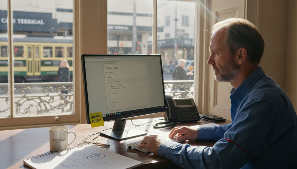 Small business owner updating WordPress site
