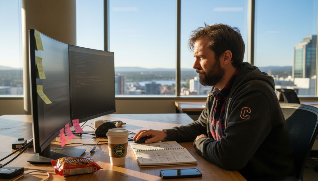 Developer working in Canberra web office