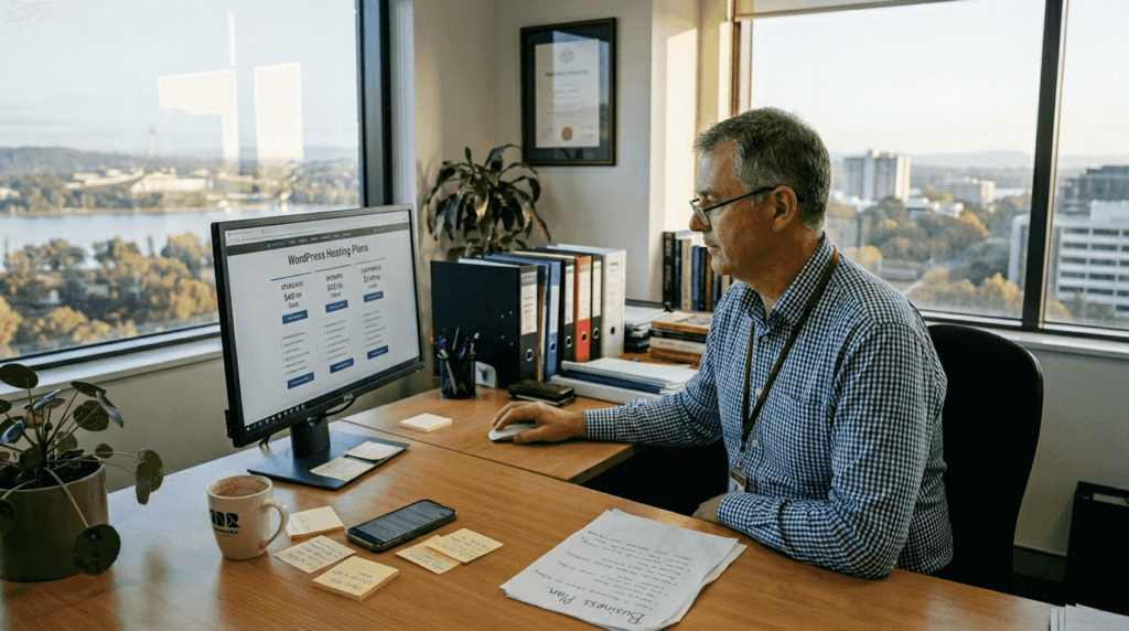 Canberra business owner reviewing website packages