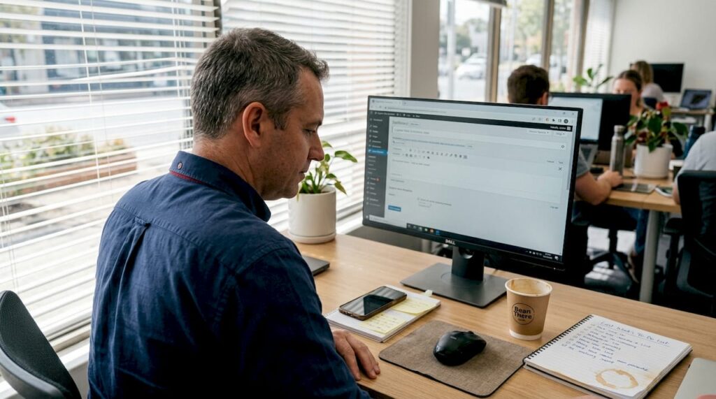 Canberra business owner checking WordPress site