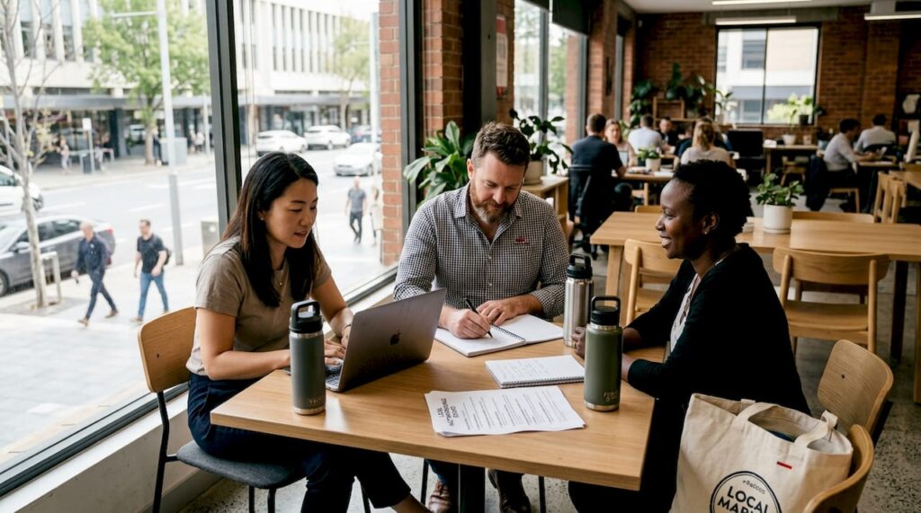 Small business owners meeting in coworking space