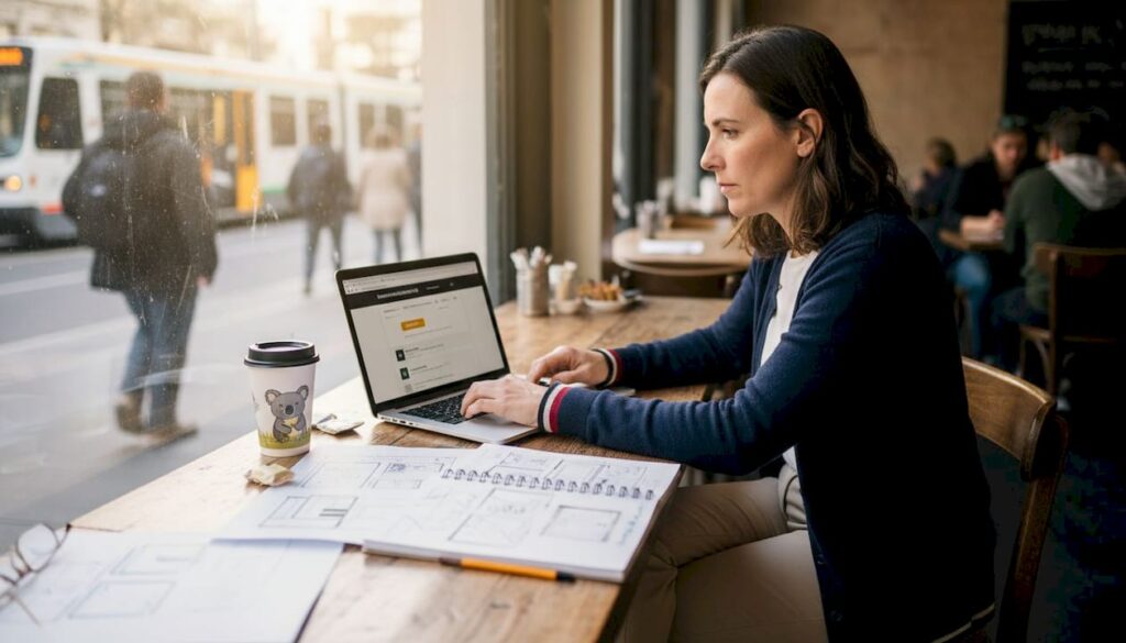 Canberra business owner updating website in local café