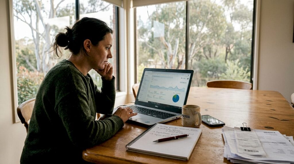 Small business owner working at home office table