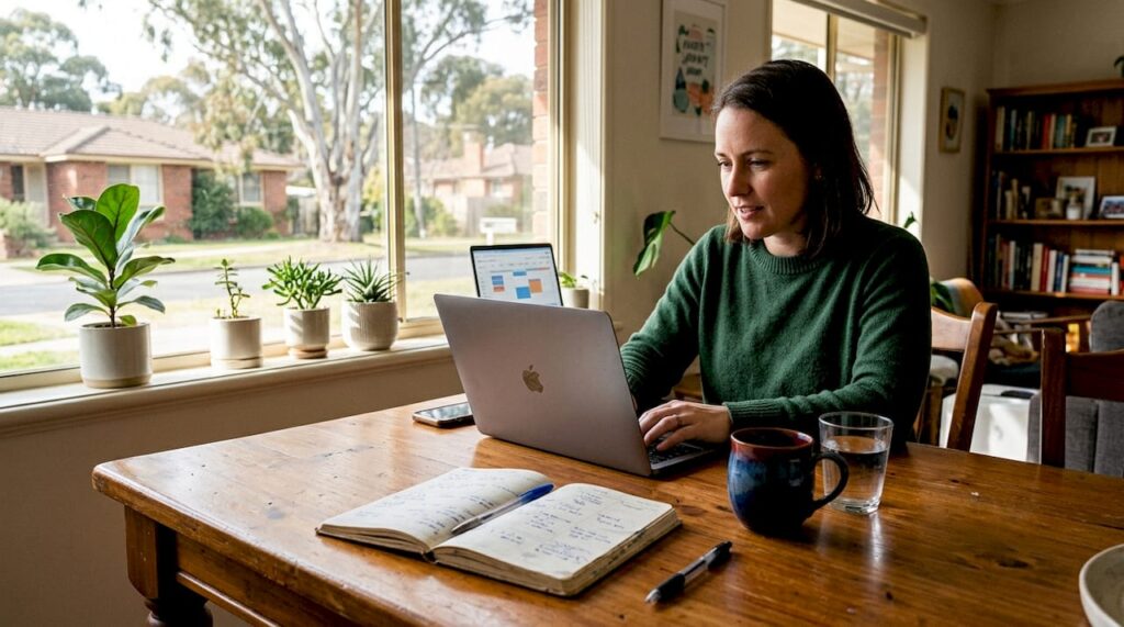 Canberra business owner checks booking website at home