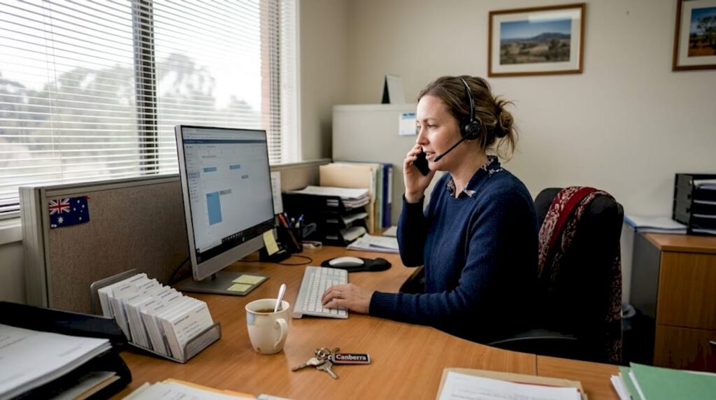 Canberra office worker manages online booking calendar
