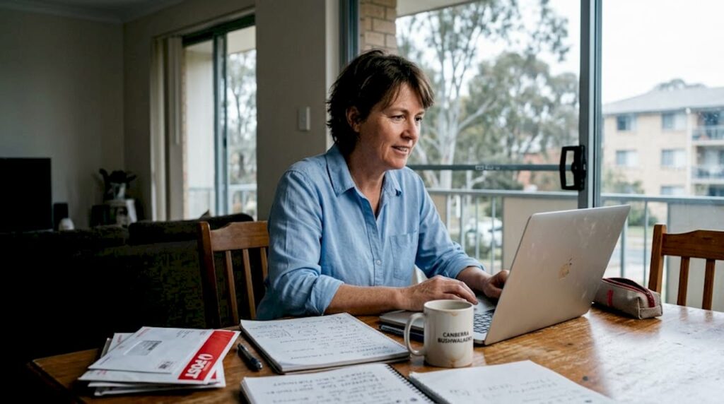 Canberra business owner at home editing website