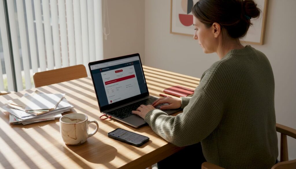 Owner checks website security at home table