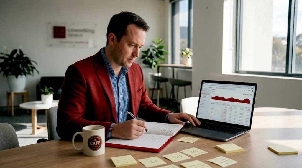 Business owner planning website redesign