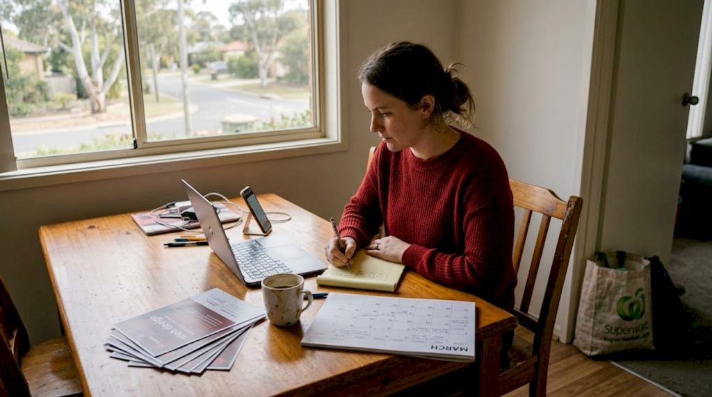 Canberra business owner planning mobile website at table