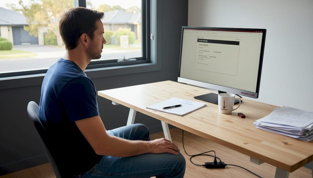 Web admin reviewing WordPress backup routine in home office