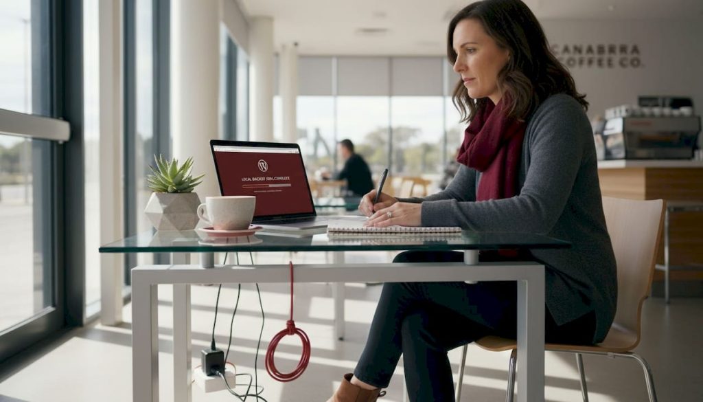 Woman preparing WordPress migration in Canberra office