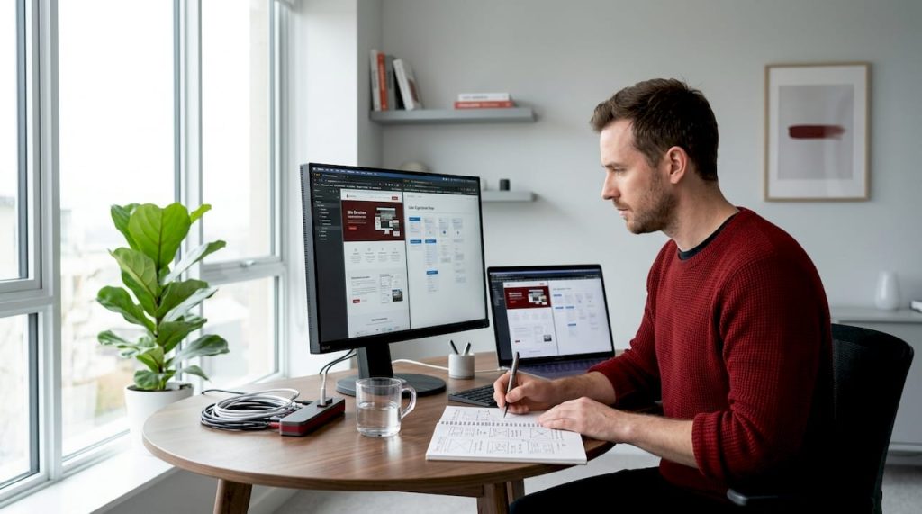 Web developer working at home office desk