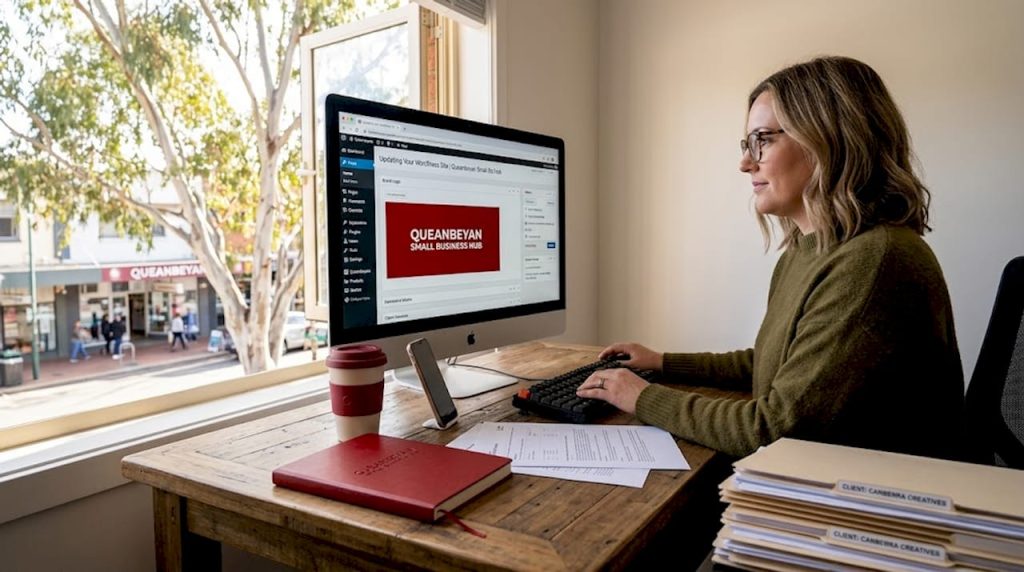 Small business owner working on WordPress site