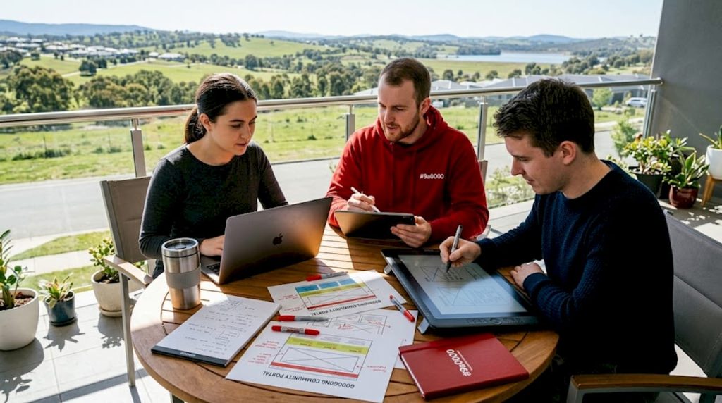 Developers collaborating in web agency workspace
