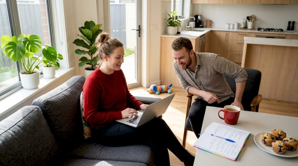 Neighbors interact using community website at home