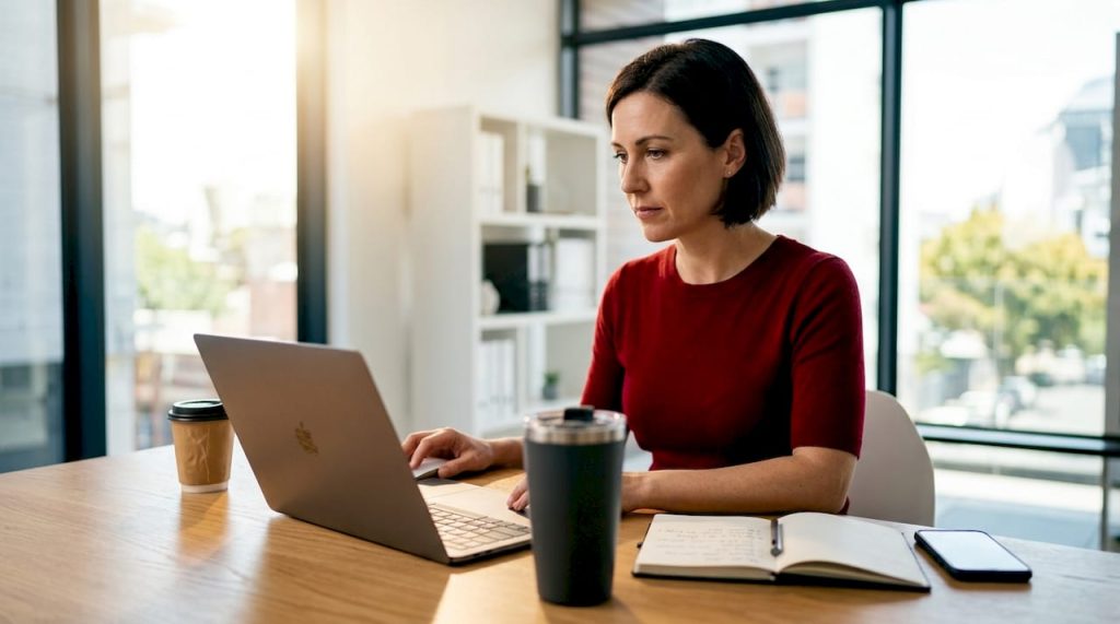 Small business owner setting up WooCommerce at kitchen table