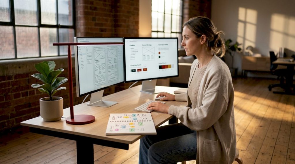 Web designer working on website wireframes