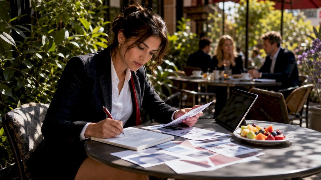 Woman reviewing digital agency alternatives documents