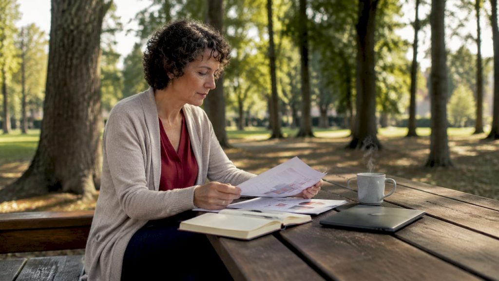 Woman reviewing WordPress agency alternatives outdoors