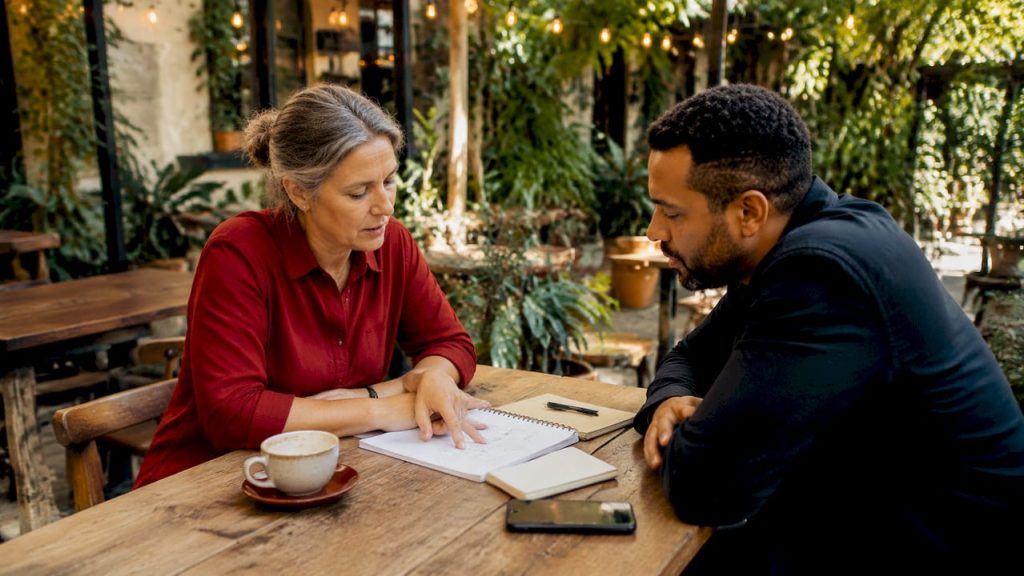 Small business owner engaging client face-to-face