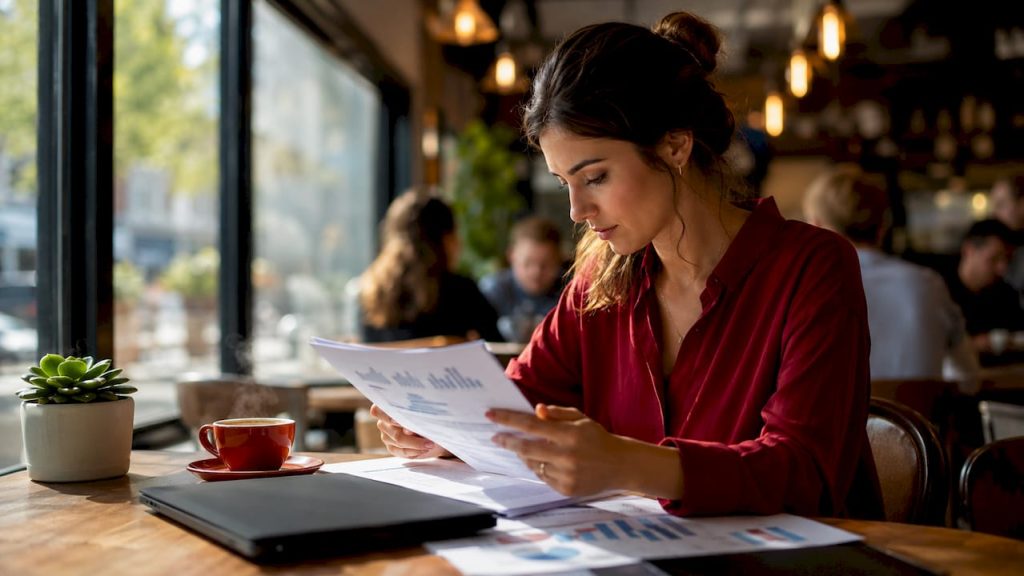 Marketer reviewing website revenue documents