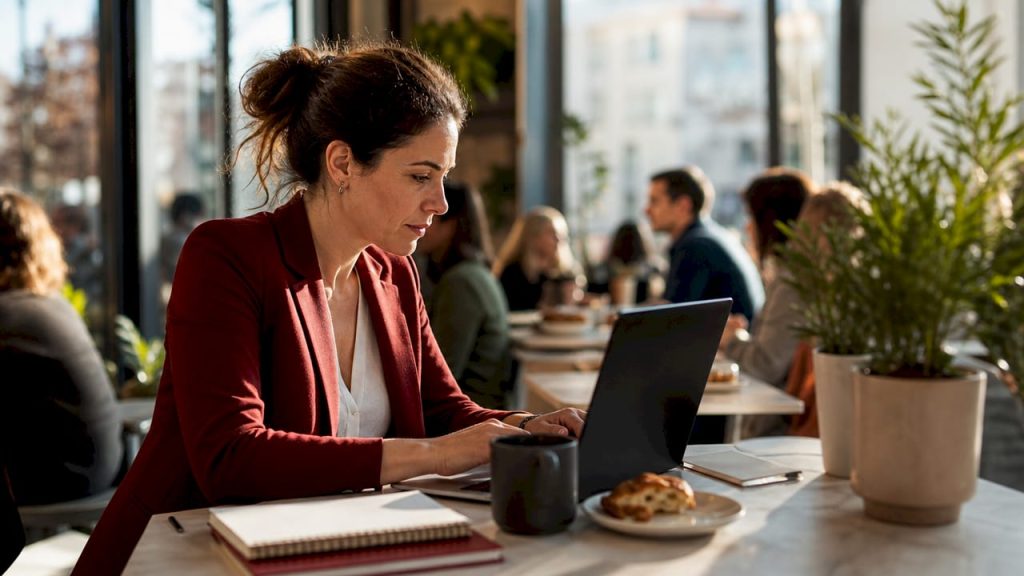 Business owner working on WordPress security laptop