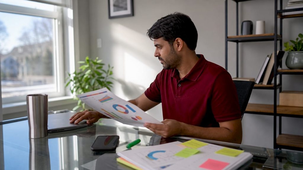 Business owner reviewing domain management documents