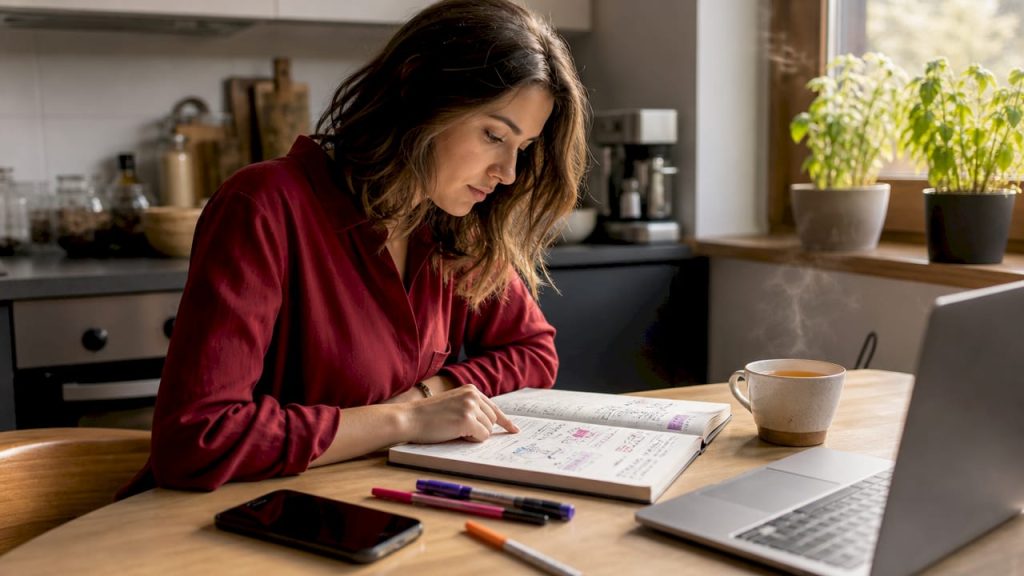Woman planning revenue website strategy at home office
